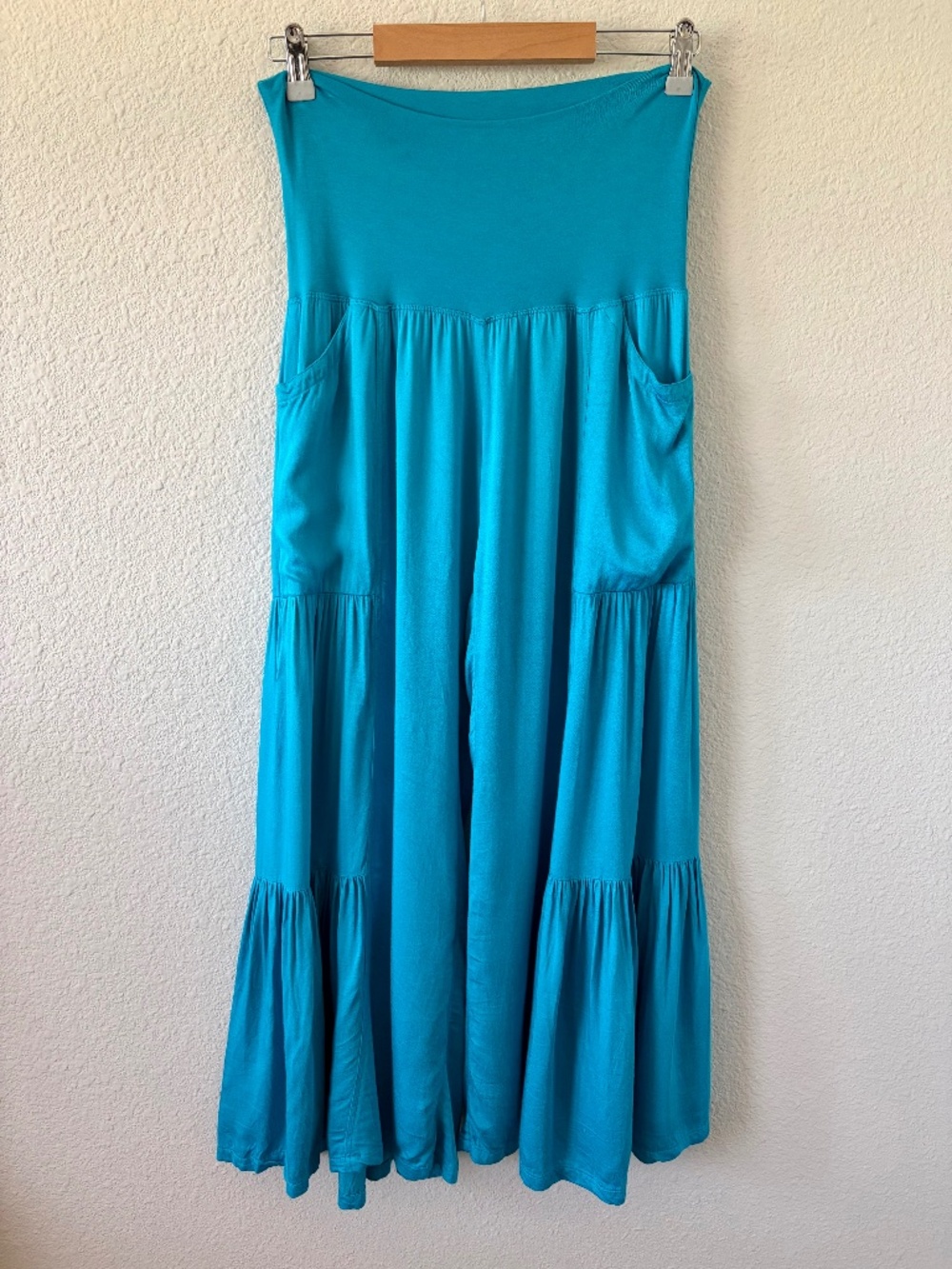 Baik Baik Honolulu Turquoise Blue Palazzo Pants S/M Pockets Boho Hippie Flowy